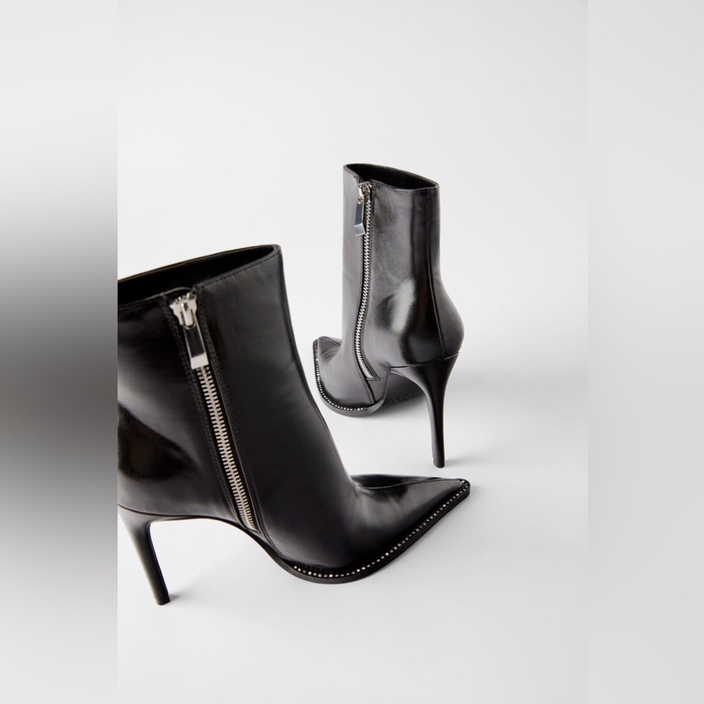 Zara 🖤🩶🖤Women Shiny High Heels Ankle Boots Size 39 - NWT - Picture 4 of 5